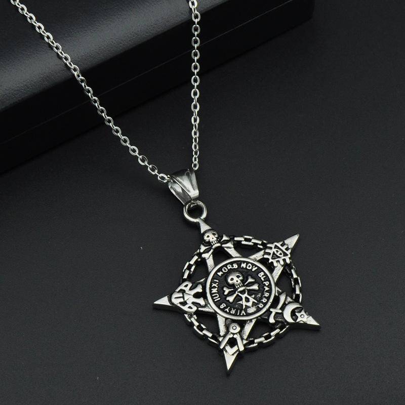 Widows Sons Necklace - Fivepointed Star Skull & Bones - Bricks Masons