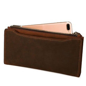 Widows Sons Wallet - Genuine Leather & Credit Card Holder Zipper Brown - Bricks Masons