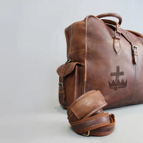 Knights Templar Travel Bag - Genuine Brown Leather - Bricks Masons