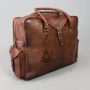 Past Master Blue Lodge Travel Bag - Genuine Brown Leather - Bricks Masons