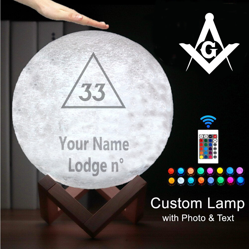 33rd Degree Scottish Rite Lamp - 3D Moon Various Colors - Bricks Masons