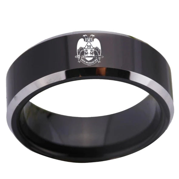 32nd Degree Scottish Rite Ring - Wings Down Black Tungsten - Bricks Masons