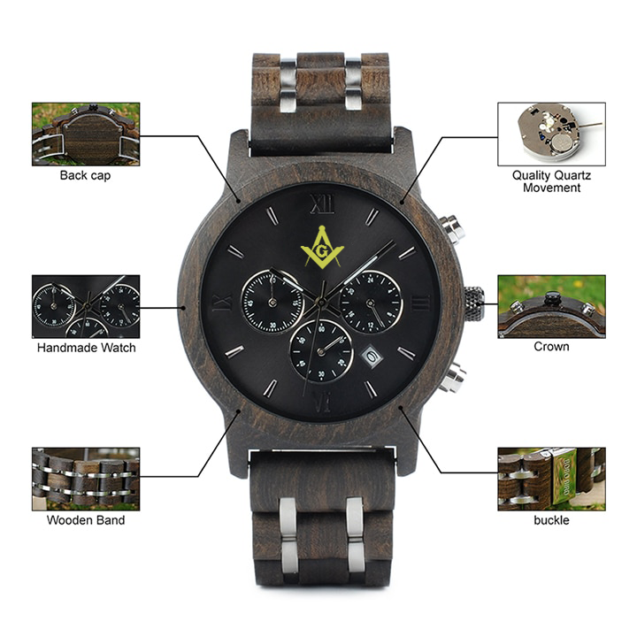 Master Mason Blue Lodge Wristwatch - Various Wood Colors - Bricks Masons