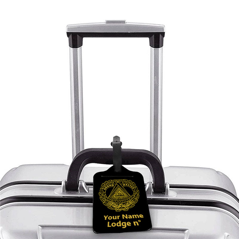 Grand Master Blue Lodge Luggage Tag - Black Leather - Bricks Masons