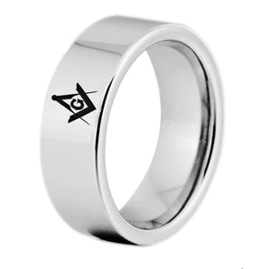 Master Mason Blue Lodge Ring - Silver Color Pipe Cut Tungsten - Bricks Masons