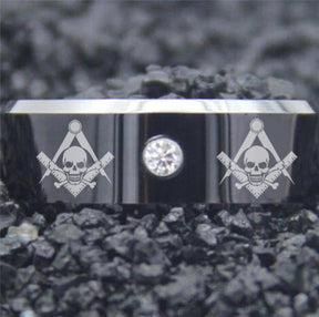 Widows Sons Ring - Black Silver Bevel With CZ Stone - Bricks Masons