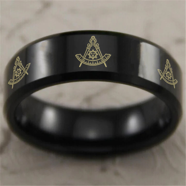 Past Master Blue Lodge California Regulation Ring - Reverse Comfort Fit Tungsten - Bricks Masons