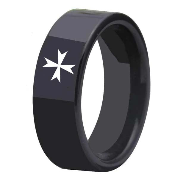 Order of Malta Commandery Ring - Black Tungsten - Bricks Masons