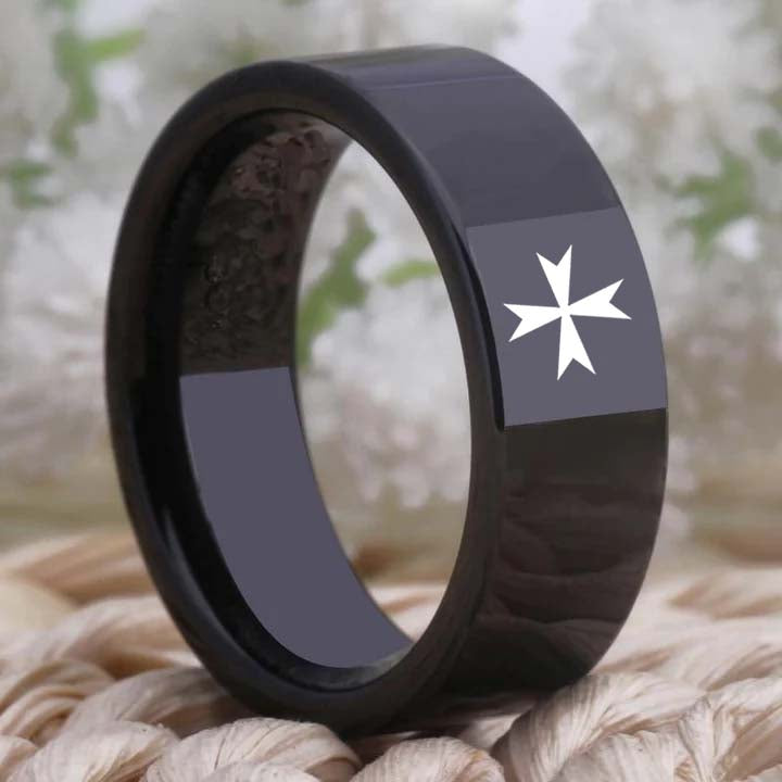 Order of Malta Commandery Ring - Black Tungsten - Bricks Masons