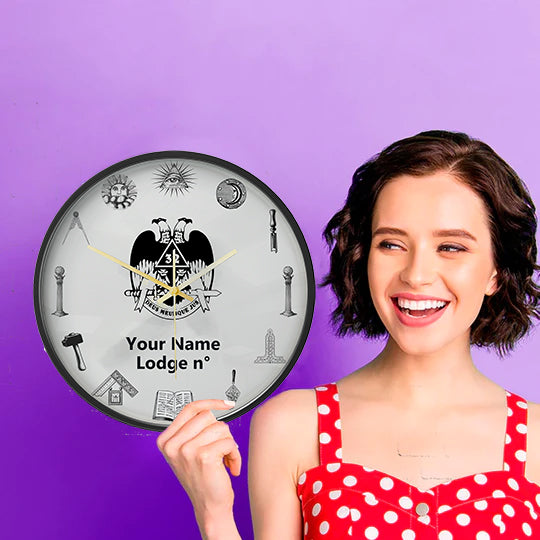 32nd Degree Scottish Rite Clock - Wings Down Frame with LED - Bricks Masons