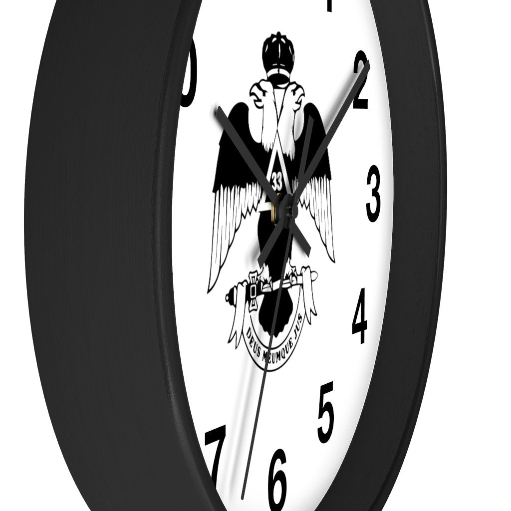 33rd Degree Scottish Rite Clock - Wings Down Wooden Frame - Bricks Masons