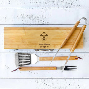 33rd Degree Scottish Rite Grill Tool - Wings Down BBQ Set & Bamboo Case - Bricks Masons