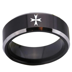 Order of Malta Commandery Ring - Black Tungsten - Bricks Masons