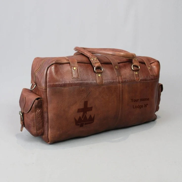 Knights Templar Travel Bag - Conker Brown Leather - Bricks Masons