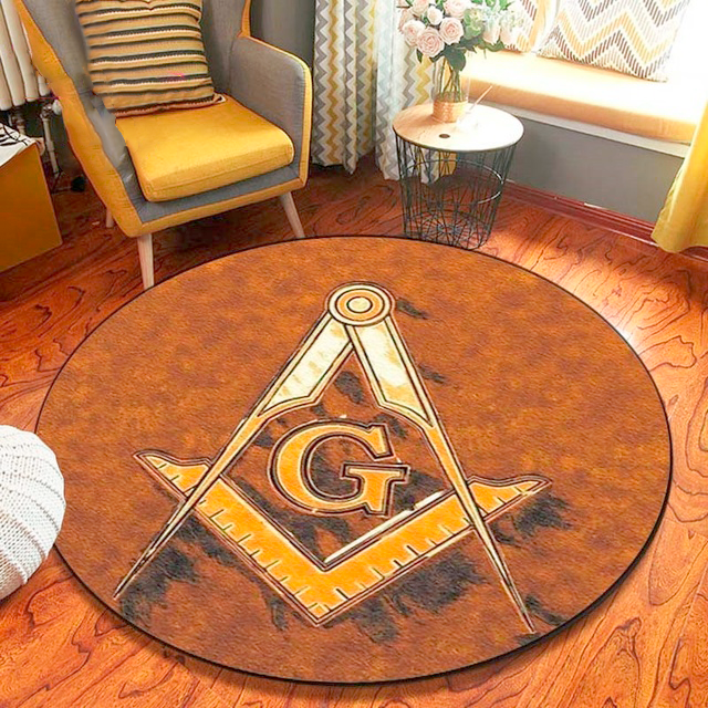 Master Mason Blue Lodge Rug - Square and Compass G Round - Bricks Masons