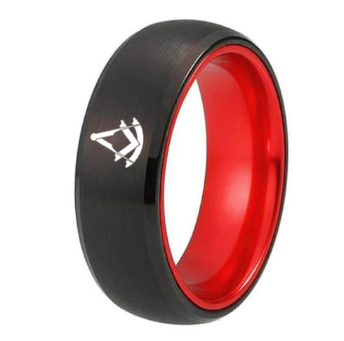 Past Master Blue Lodge Ring - Black Tungsten With Red Aluminum Inlay - Bricks Masons