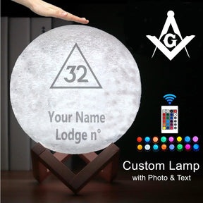 32nd Degree Scottish Rite Lamp - 3D Moon Various Colors - Bricks Masons