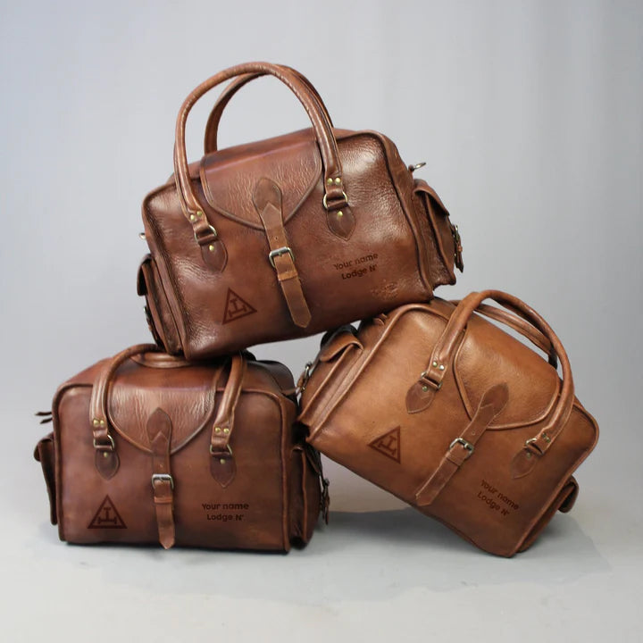 Royal Arch Chapter Travel Bag - Vintage Brown Leather - Bricks Masons