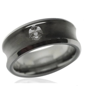 33rd Degree Scottish Rite Ring -  Wings Down Black Concave Tungsten - Bricks Masons