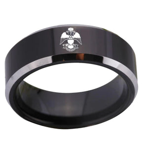 33rd Degree Scottish Rite Ring - Wings Down Black Tungsten - Bricks Masons