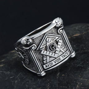 Master Mason Blue Lodge Ring - Sterling Silver Aude Vide Tace - Bricks Masons