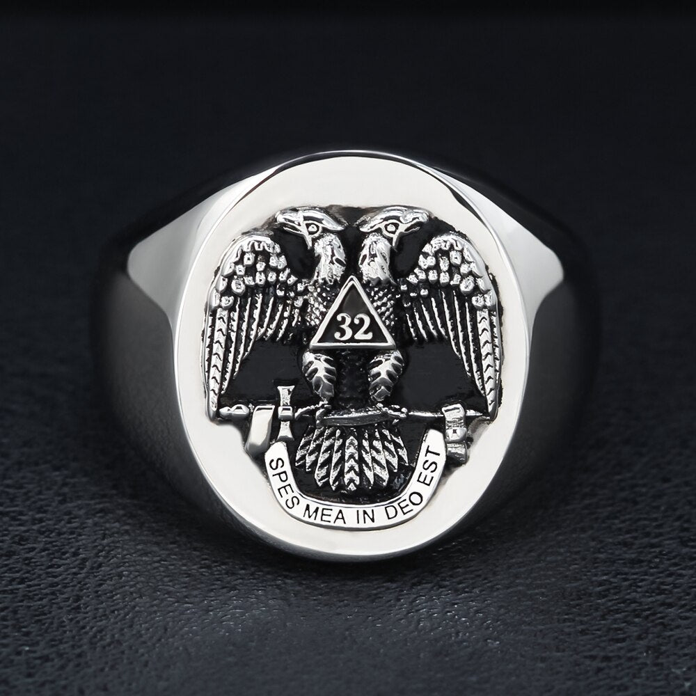 32nd Degree Scottish Rite Ring - Double headed Eagle Silver - Bricks Masons