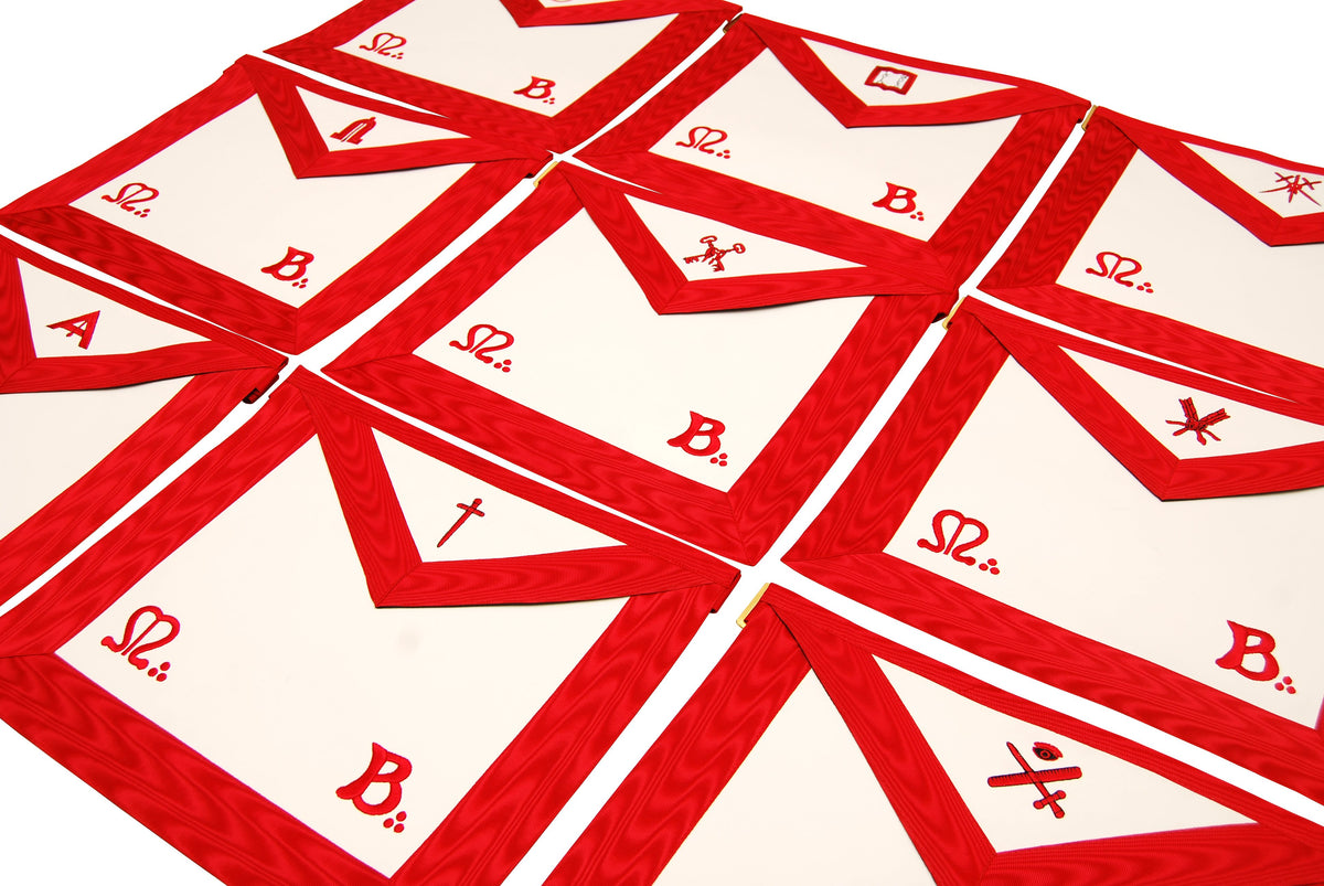 Masonic Scottish Rite Officers Apron (REAA) Red Embroidery - Set of 9 - Bricks Masons