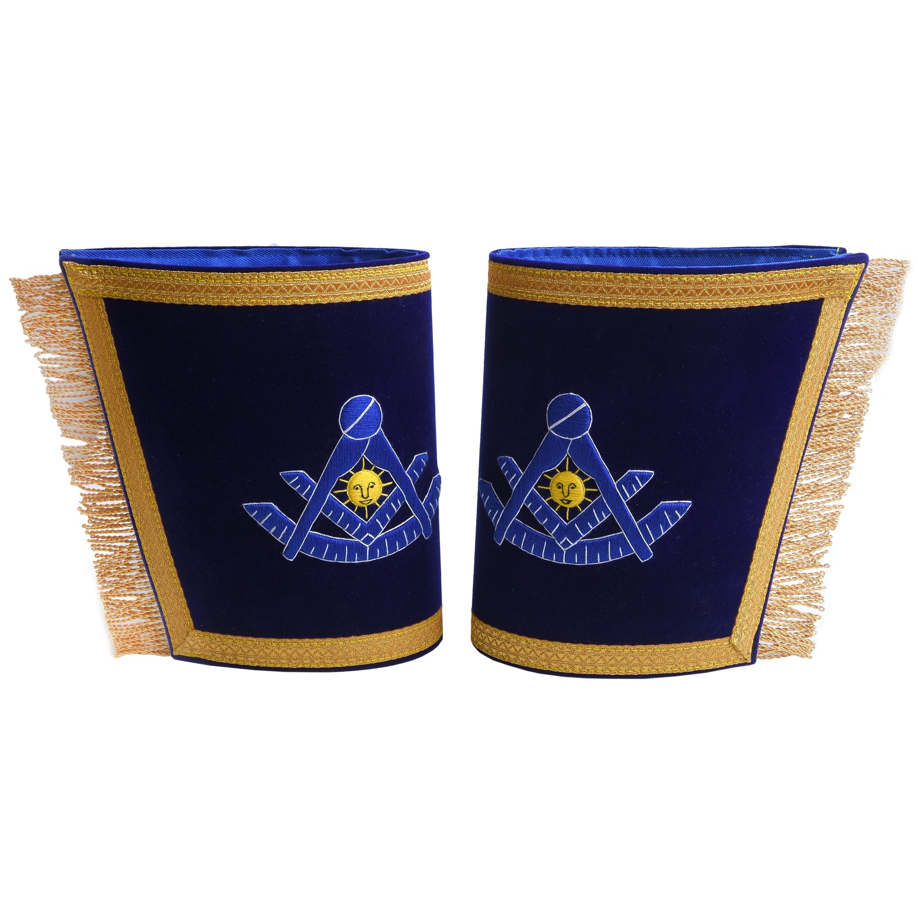 Past Master Blue Lodge California Regulation Cuff - Blue Hand Embroidery With Gold Fringe - Bricks Masons