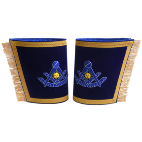 Past Master Blue Lodge California Regulation Cuff - Blue Hand Embroidery With Gold Fringe - Bricks Masons