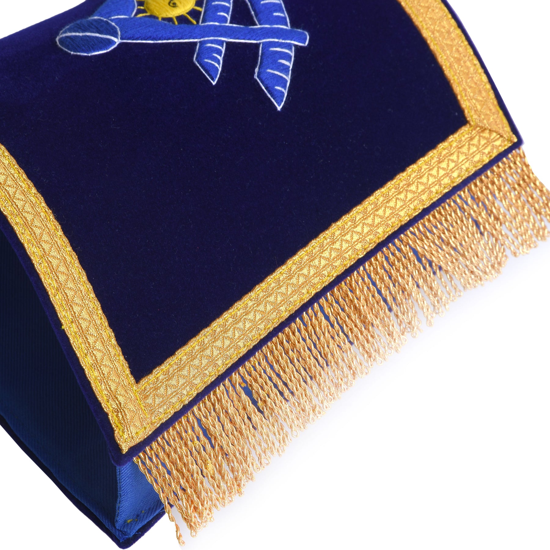 Past Master Blue Lodge California Regulation Cuff - Blue Hand Embroidery With Gold Fringe - Bricks Masons