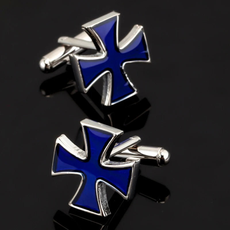 Knights Templar Commandery Cufflink - Light Blue Cross - Bricks Masons