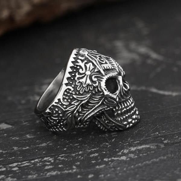 Widows Sons Ring - Gothic Skull Square and Compass G - Bricks Masons