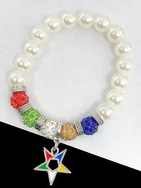 OES Bracelet - White with Colorful Star - Bricks Masons