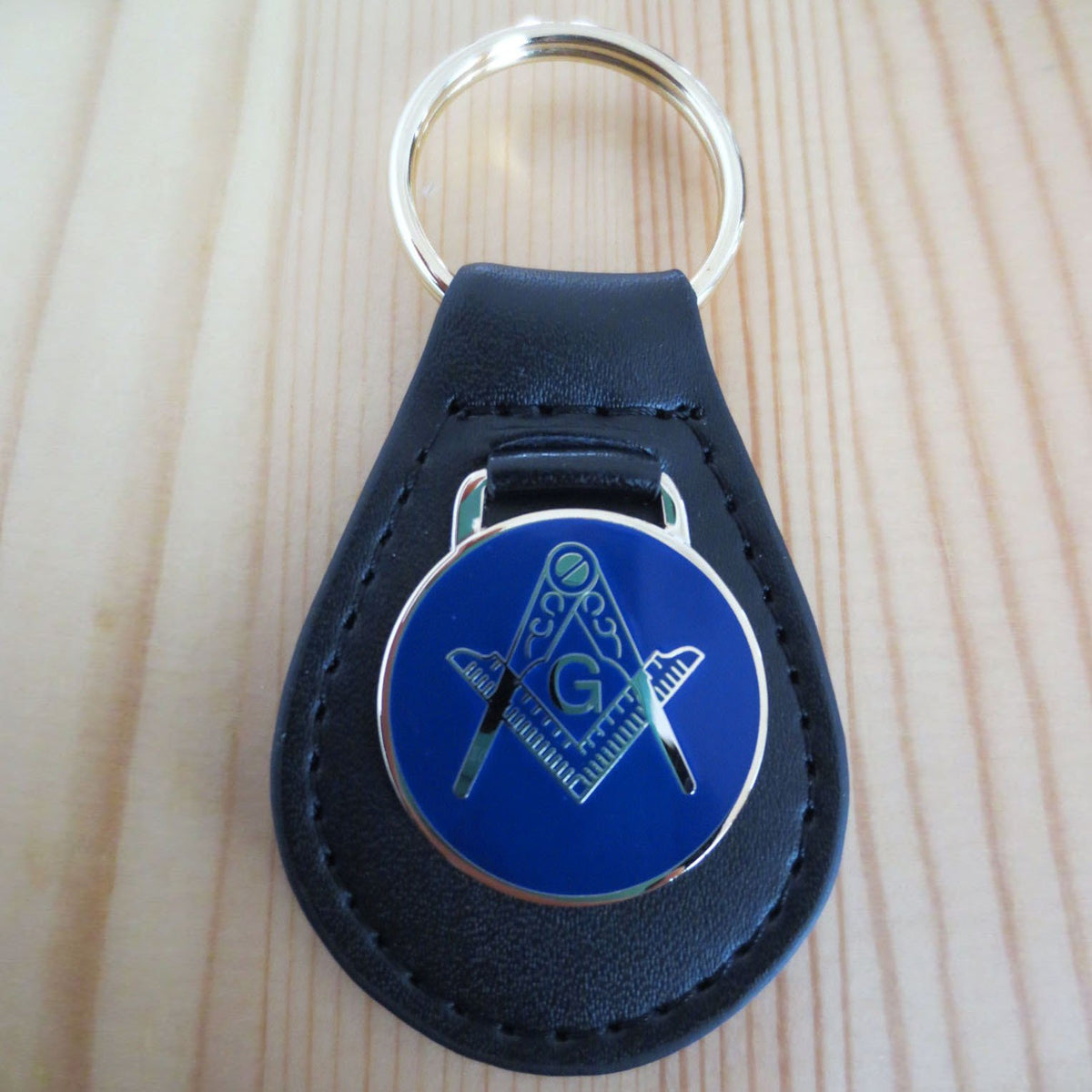 Leather Round Masonic Key Chain - Bricks Masons