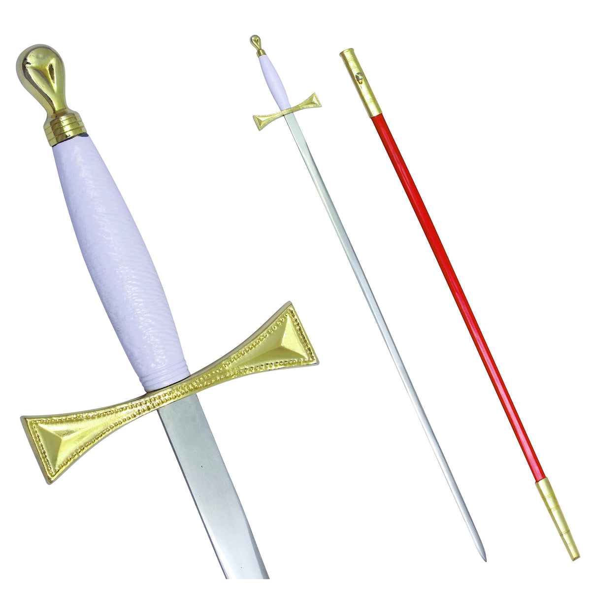 Masonic Sword with White Gold Hilt and Red Scabbard 35 3/4" + Free Case - Bricks Masons