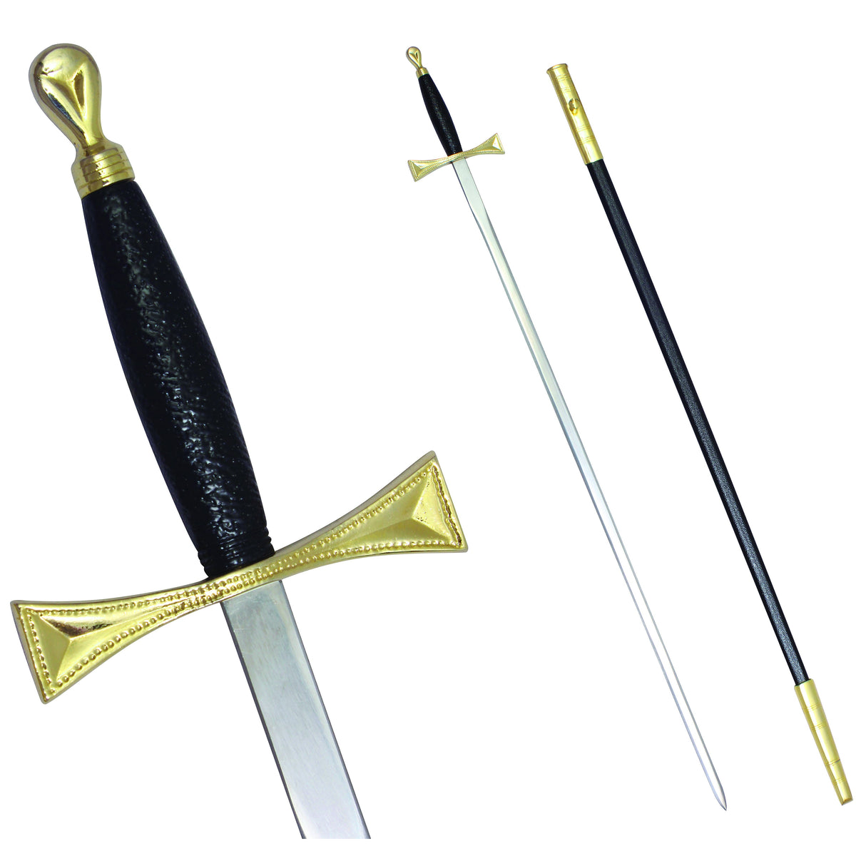 Masonic Sword with Black Gold Hilt and Black Scabbard 35 3/4" + Free Case - Bricks Masons