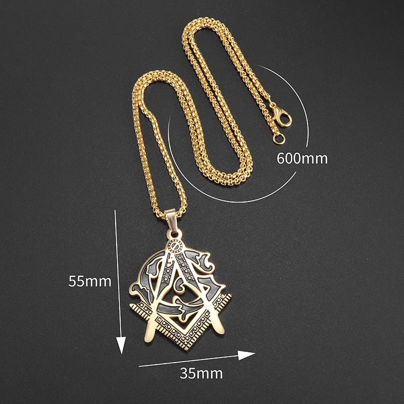 Master Mason Blue Lodge Necklace - Black & Gold Stainless Steel - Bricks Masons