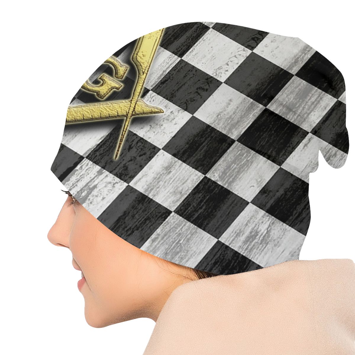 Master Mason Blue Lodge Beanie - Checkers Slouchy Hat - Bricks Masons