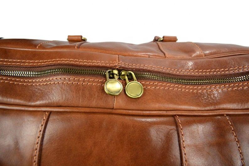 33nd Degree Scottish Rite Travel Bag - Wings Down Genuine Matte Brown Leather - Bricks Masons