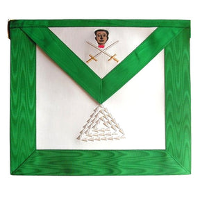 15th Degree Scottish Rite Apron - White & Green Moire with Silver Embroidery - Bricks Masons