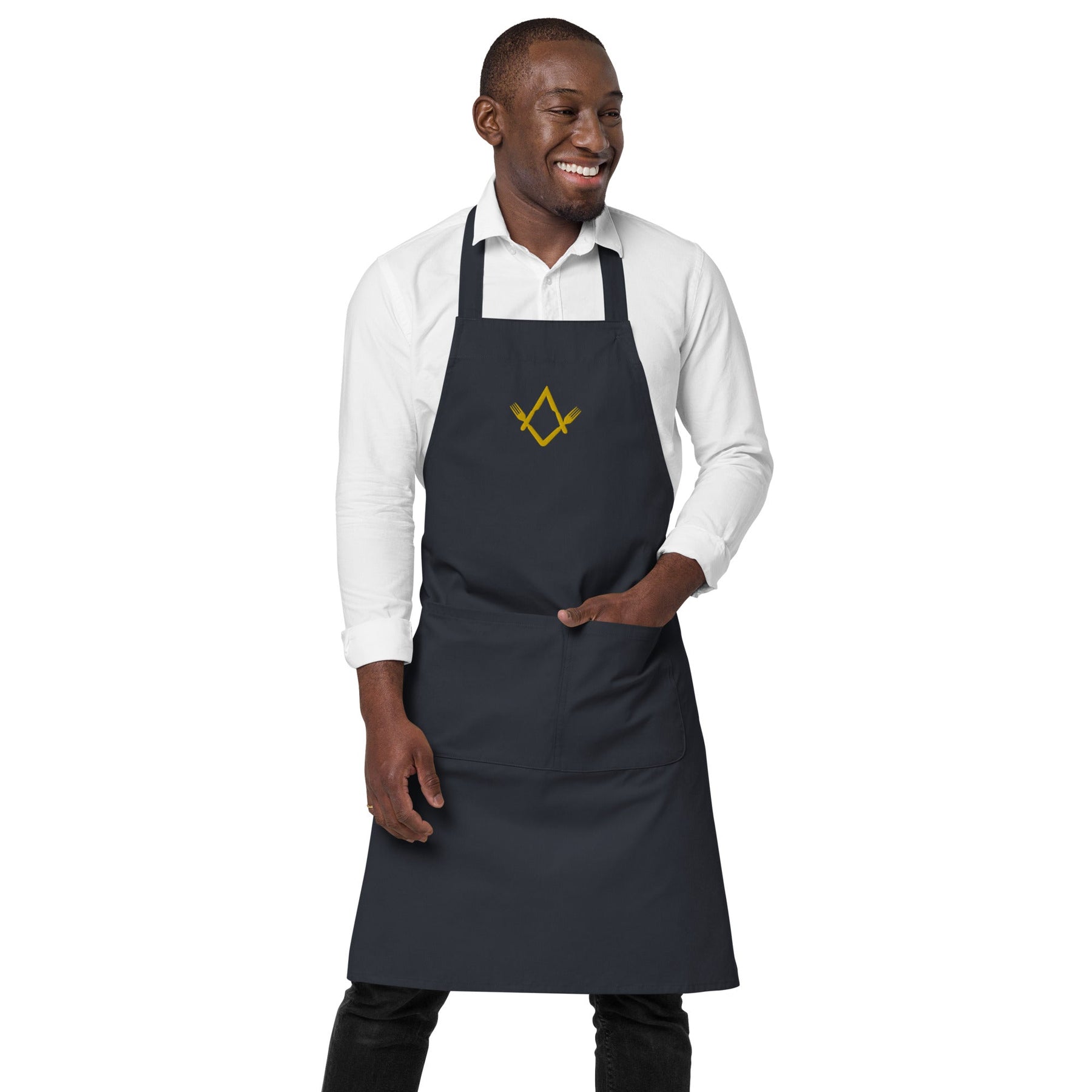 Master Mason Bllue Lodge Kitchen Apron - Fork Square and Compass Embroidery - Bricks Masons