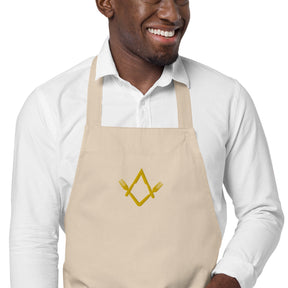 Master Mason Bllue Lodge Kitchen Apron - Fork Square and Compass Embroidery - Bricks Masons