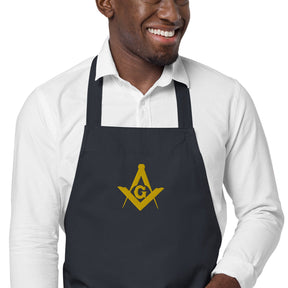 Master Mason Bllue Lodge Kitchen Apron - Square and Compass G Embroidery - Bricks Masons
