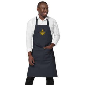 Master Mason Bllue Lodge Kitchen Apron - Square and Compass G Embroidery - Bricks Masons