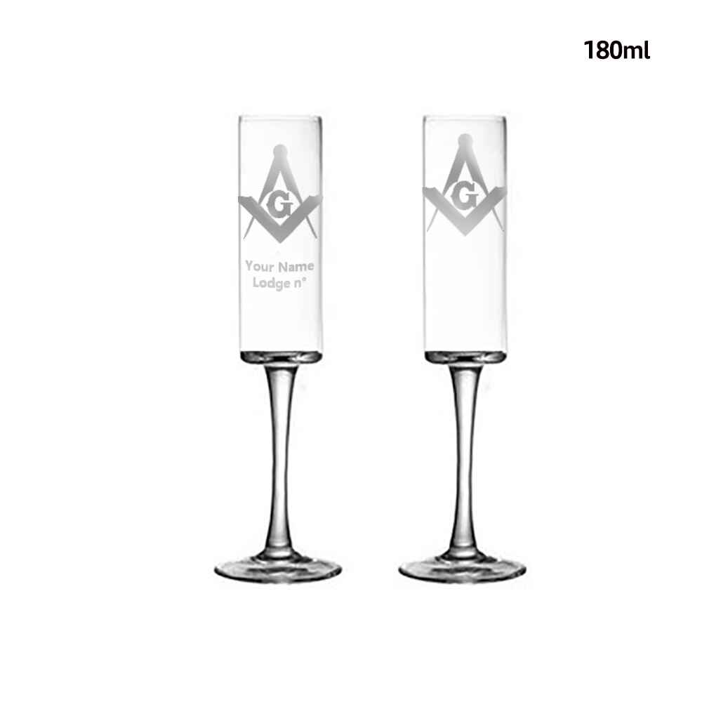 Master Mason Blue Lodge Champagne Flute - 2 Pieces Set - Bricks Masons