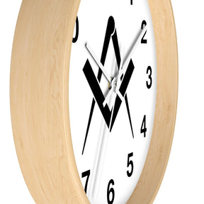 Master Mason Blue Lodge Clock - Wooden Frame Square & Compass - Bricks Masons