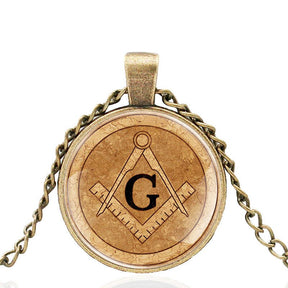 Master Mason Blue Lodge Necklace - Square and Compass G Glass Dome - Bricks Masons