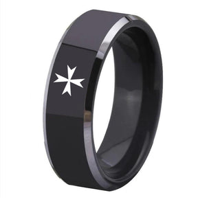 Order of Malta Commandery Ring - Black Tungsten Carbide - Bricks Masons