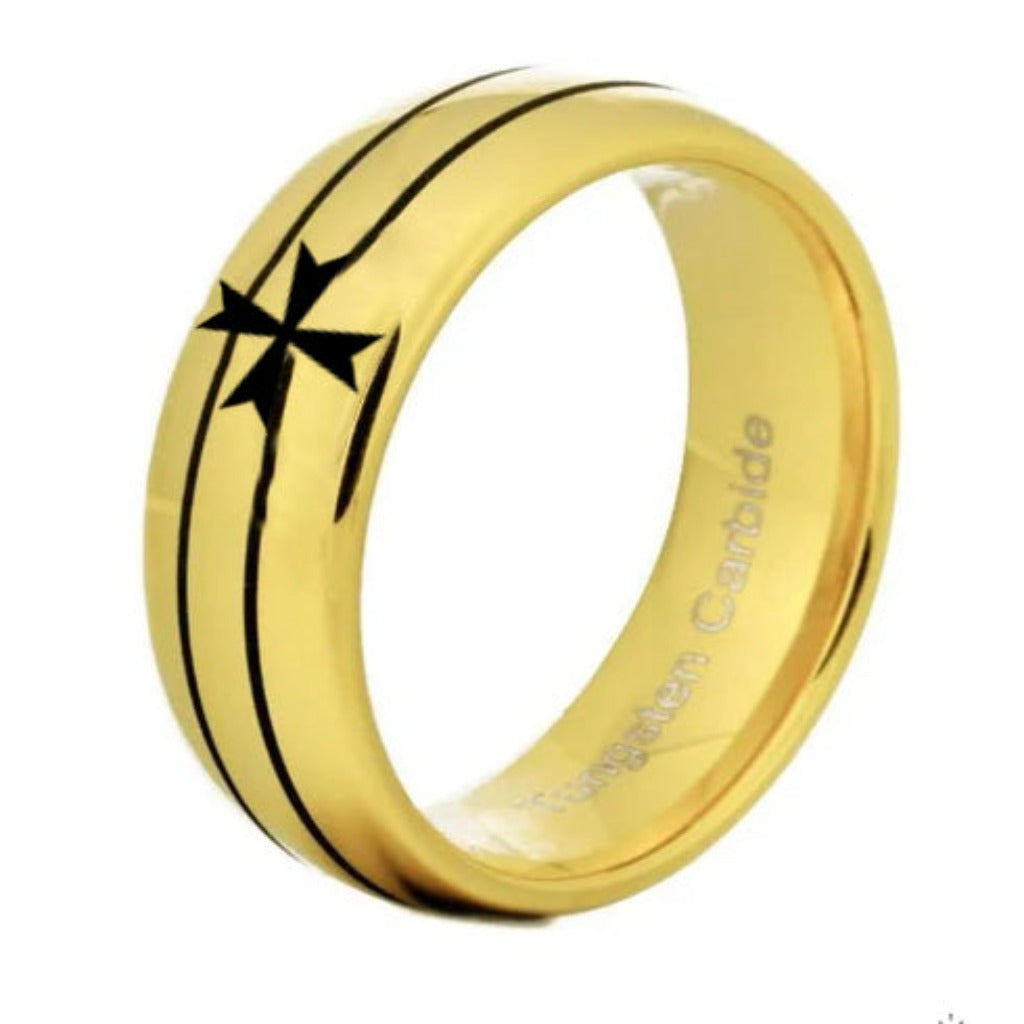Order of Malta Commandery Ring - Gold Rounded Tungsten - Bricks Masons