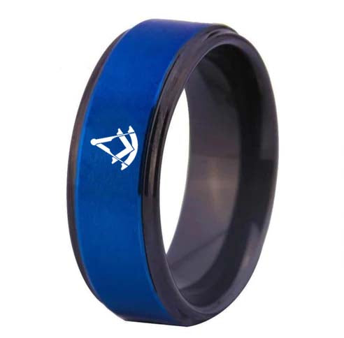 Past Master Blue Lodge Ring - Blue Tungsten - Bricks Masons